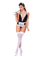 3 pc French Maid Bodysuit, Apron & Head Piece Black/White S/M